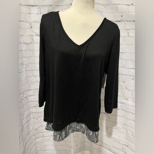 NWT - NY Collection Women's Layered Look Button Back Top Black Size large
